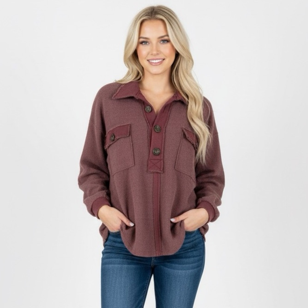 Bucket List Women's Mauve Button-Up Pullover Shir… - image 1